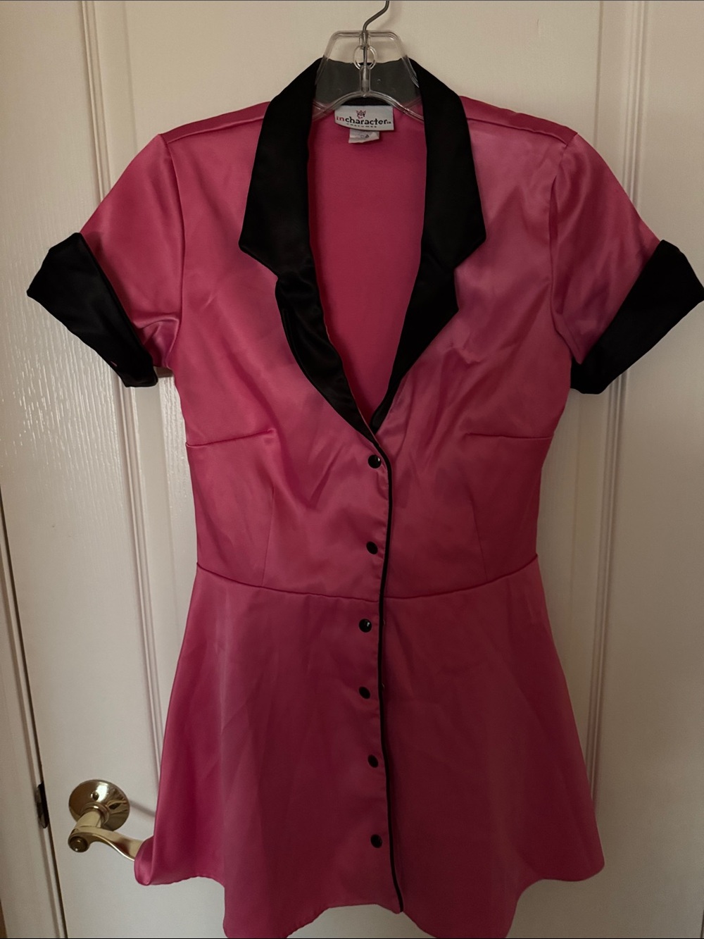In Character Pink Satin Mini Dress with Black Trim